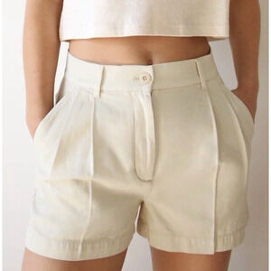 Aritzia Wilfred Free Cabin Shorts Pleated Light Khaki Cotton Linen Size 12